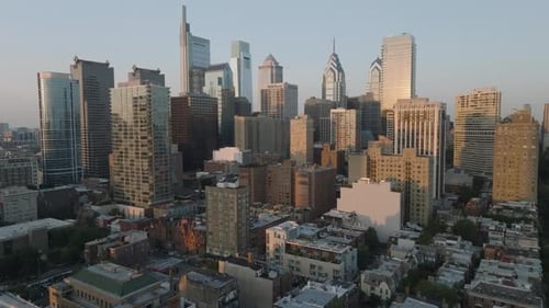 Aerial view of Downtown Philadelphia at dusk