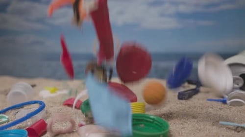 A Beach Filling Up with Trash in Slow Motion