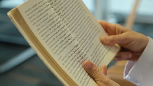 Eine Frau sitzt auf einem Sofa und liest ein Buch