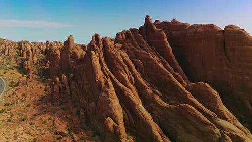 Magnificent rock formations from air erosion. Unusually shaped flat canyons