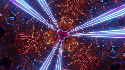 Red and purple abstract background with starburst. Kaleidoscope VJ loop