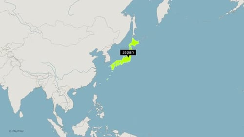 Animated World Map Highlights Japan with Location Pin