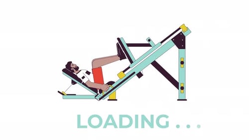 Muscle building with leg press machine line 2D loading animation
