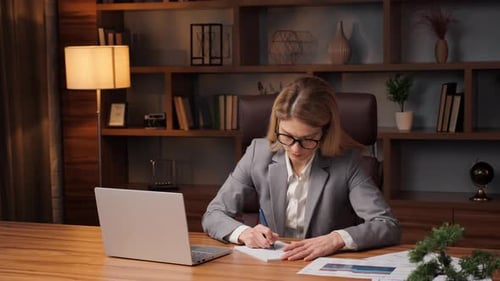 Professional Woman Working at Desk with Laptop