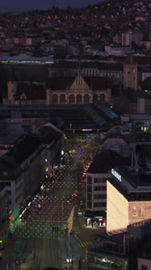 Aerial video of an urban scene in the city of Zurich, Switzerland