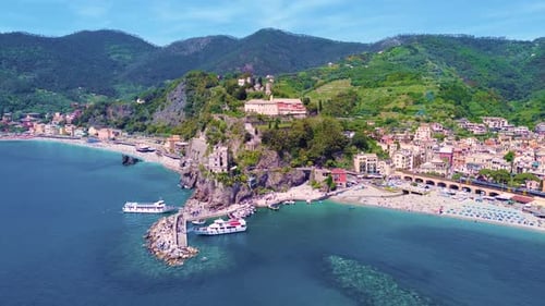 Aerial view of Colorful Cinque Terre Villages on the Italian Mediterranean Coast