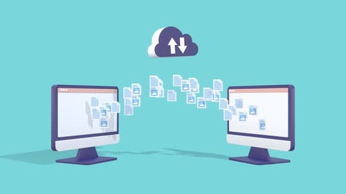 Cloud Technology and File Sharing Animation for Business and Digital Systems.