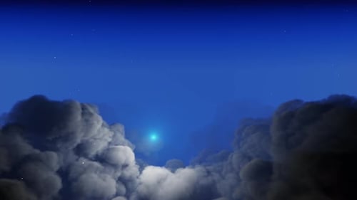 Dynamic Night Sky with Moving Clouds and Glowing Light