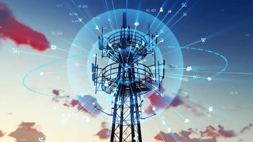 5G Base Station Signal Tower Transmits And Transmits Network Signals