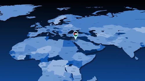 Palestine Flag Location Pin Animation on 3D World Map