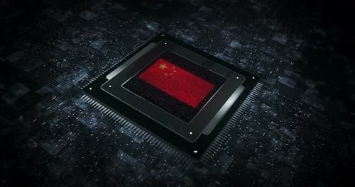 Digital Microchip China Flag Loop Animation