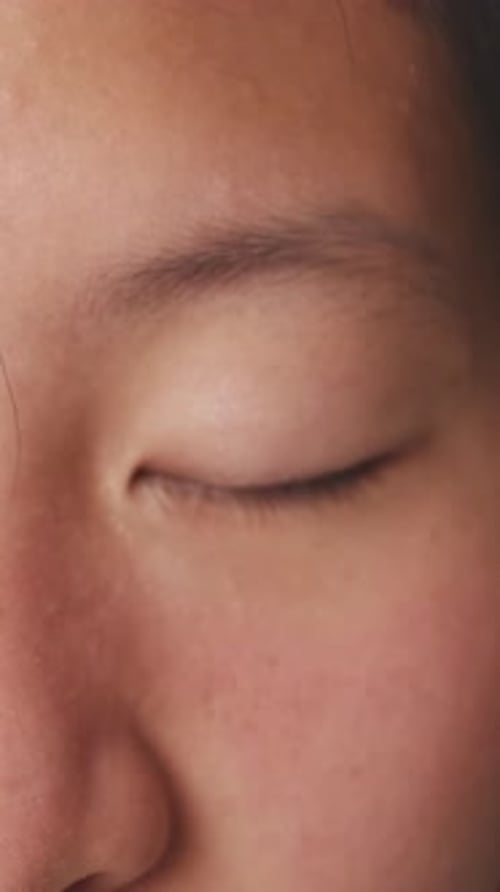 Detailed close-up shot of half face woman's eyes taken in studio