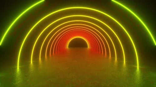 Futuristic Tunnel With Red and Yellow Lights