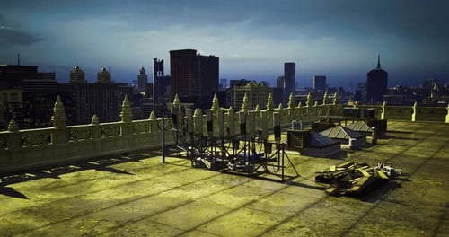 View From a City Rooftop Showcasing Urban Skyline and Rooftop Structures