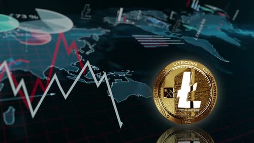 Litecoin LTC cryptocurrency golden rotating coin on chart loop