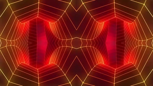Abstract glowing tunnel background with red and gold lights