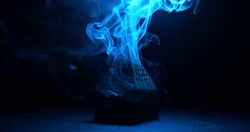 Wooden Box With Incense blue smoke