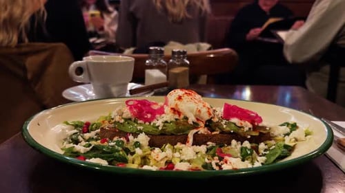 Avocado Toast with Poached Egg in Restaurant
