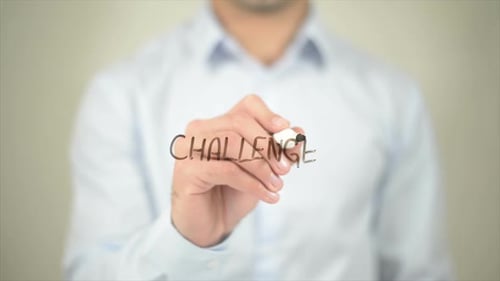 Challenge, Man Writing on Transparent Screen