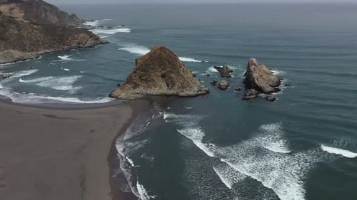 Aerial view of remote, rugged and serene Matanzas coastline, Chile.