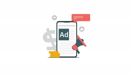 Animated Flat Design Concept of Digital Marketing on Smartphone