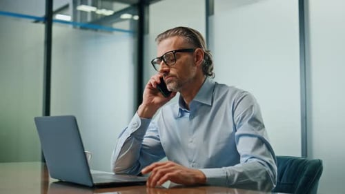 Angry Business Man Talking Phone Call At Office. Aggressive Professional Gesturing Hands Holding ...