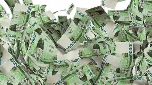 10000 Won money transition. Cash rain.