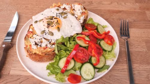 Egg and Avocado Toast with Fresh Salad