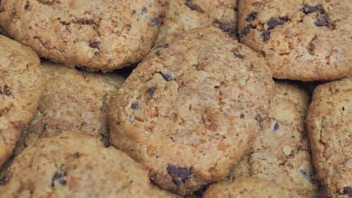 Closeup of Chocolate Raisin Cookies Rotating
