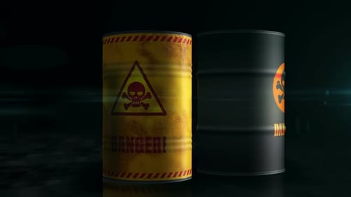 Animated Hazardous Waste Barrels with Skull and Crossbones