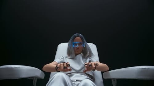 Woman Wearing VR Glasses in Futuristic Setting