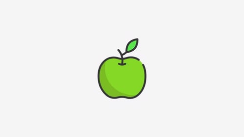 Bouncing Green Apple Icon Flat Design Animation