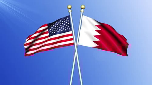 United States and Bahrain Crossed Flags Waving Animation