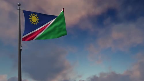 Namibia-Flagge auf einem Fahnenmast - 4K