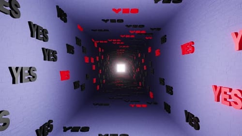 Yes symbol or yeah marks tunnel on blue background 3d render. Say agree or like pattern