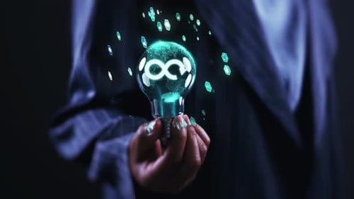 Futuristic Lightbulb with Circular Economy Technology Icons