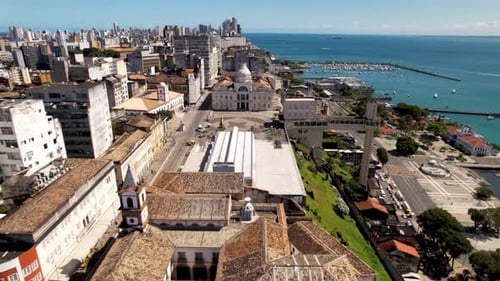 Downtown of Salvador Bahia Brazil. Historic buildings at tourism postcard.
