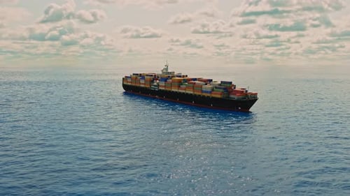 Big Cargo Container Ship Traveling Over The Ocean