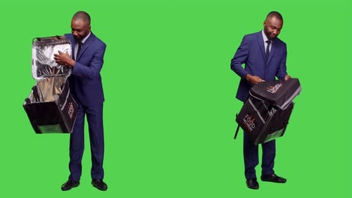 Corporate Employee Working As Deliveryman in Studio