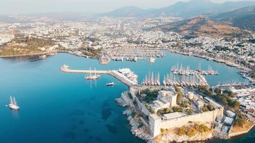Bodrum Ancient Castle in Bodrum Town on Aegean Coast with Marina