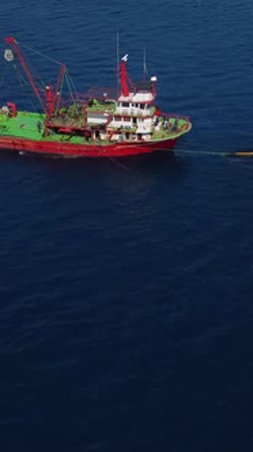 Aerial View of Fishing Boat Workers