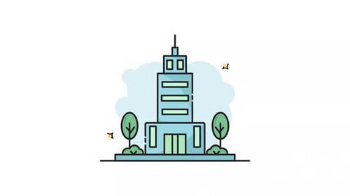 apartment building line art color animation 2D video for business concept