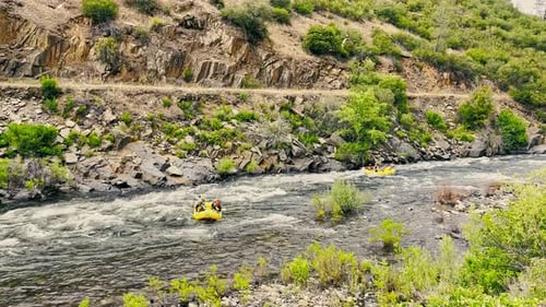Rafting on a Rapid Mountain River in the California Mountains