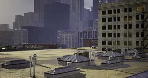 City Rooftops with Modern Architecture Under Soft Sunlight in Urban Setting