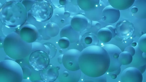 Abstract 3d spheres loop animation. Modern blue background, seamless motion design, screensaver