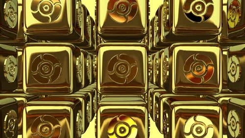 Luxus-Geschäftshintergrund, Goldwürfel, 3D-Render, Figuren, Reflexion, exklusiv