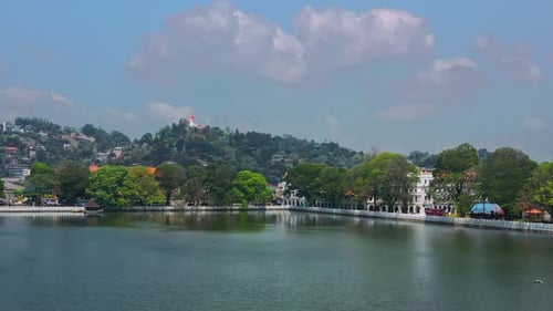 Aerial Drone View of Sri Lanka Capital Kandy City and Lake Famous Country Landmark