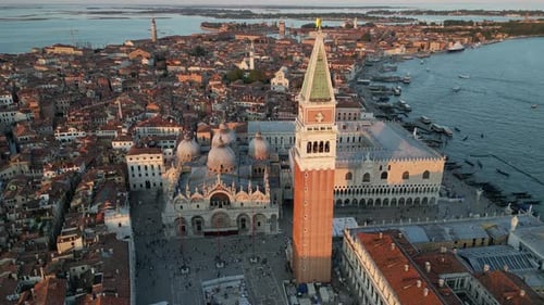 Venice City Aerial View of St Mark's Square Basilica and Doge's Palace Italy