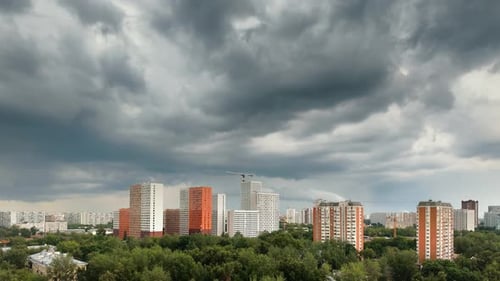 Storm Day Timelapse of a Summer City Partly Cloudy Sky Panorama of Moscow