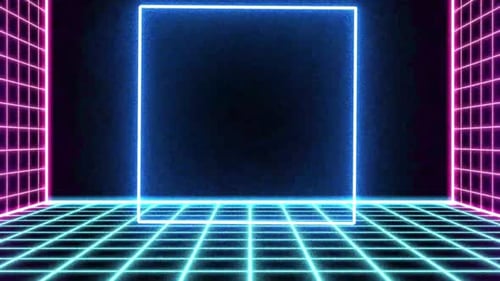 Retro Style 90s Neon Tunnel Door Synthwave Futuristic Sci Fi Street Shape With Neon Lines Background